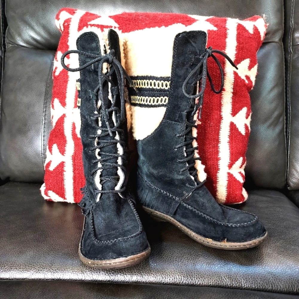 UGG Black Suede Lace-Up Women's Boots